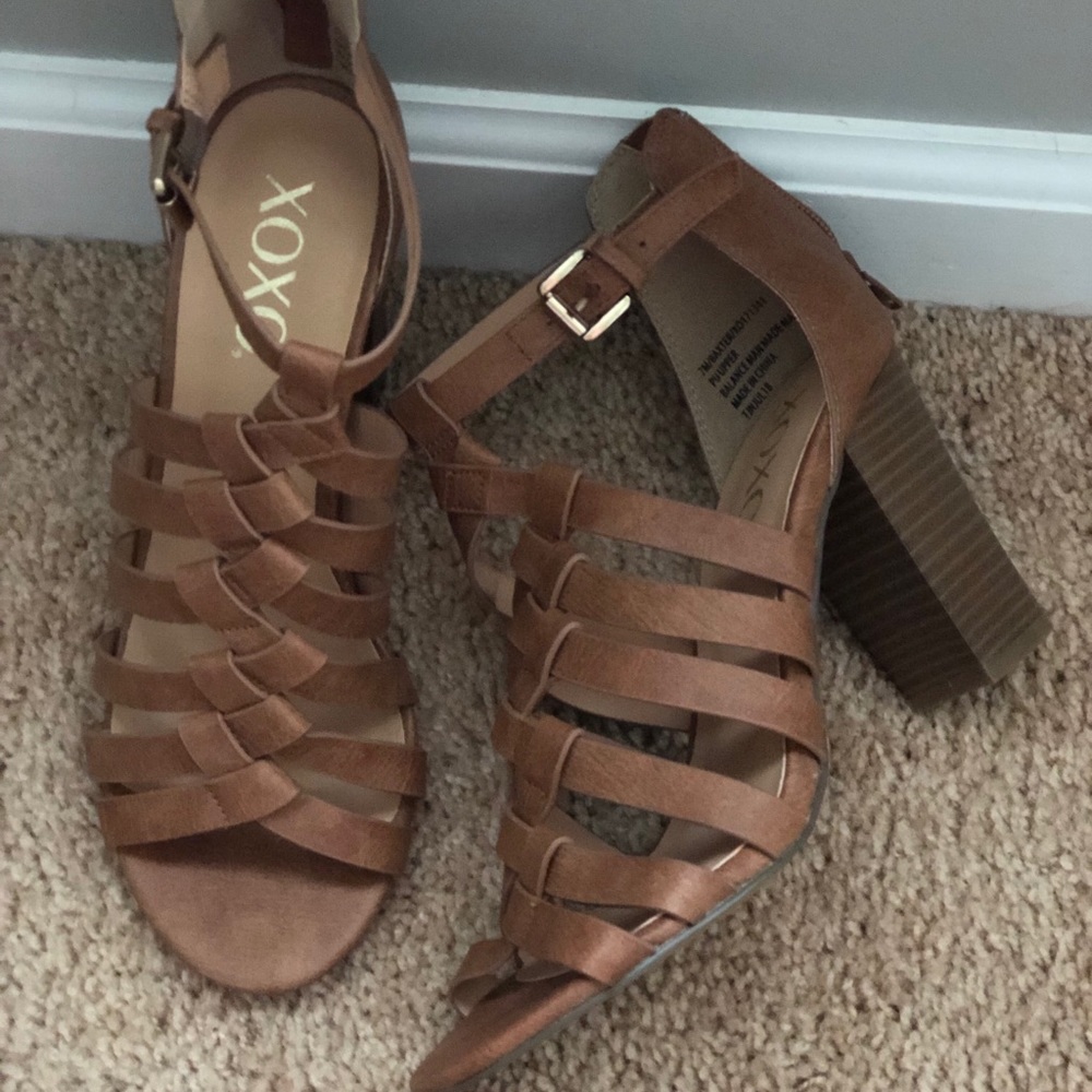 Camel colored strappy heels